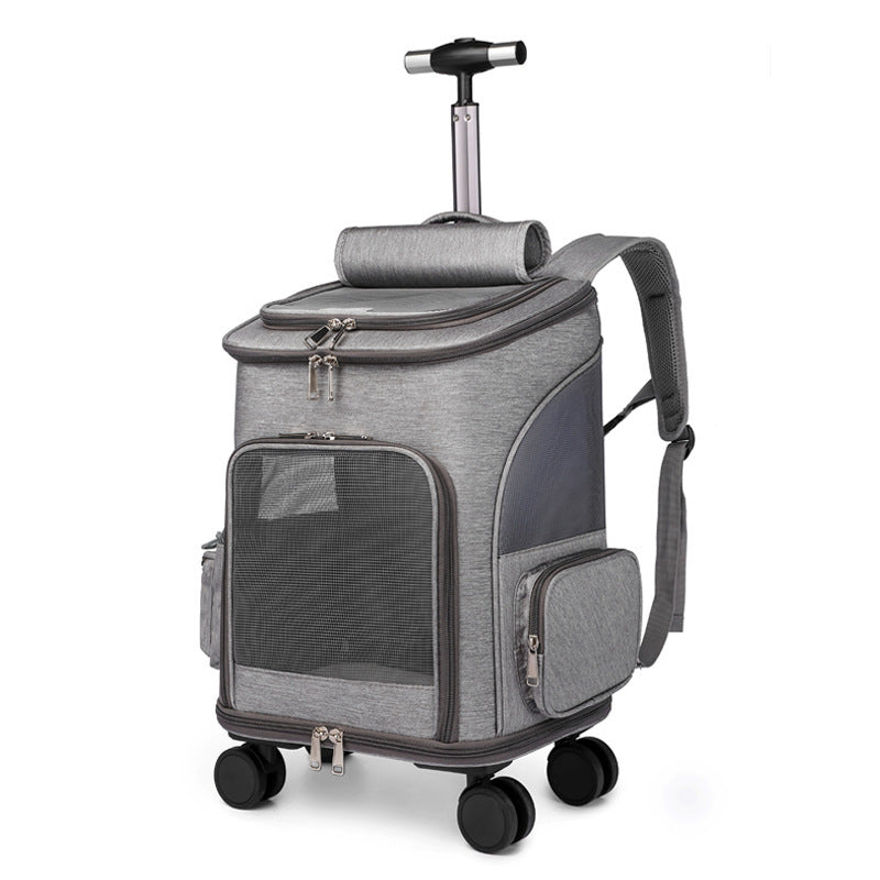 Universal Wheel Trolley Pet Bag | Foldable Travel Backpack for Cats & Small Dogs