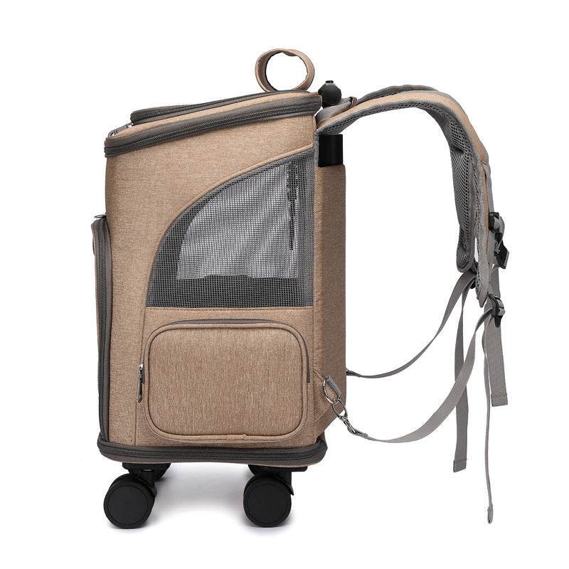 Universal Wheel Trolley Pet Bag | Foldable Travel Backpack for Cats & Small Dogs