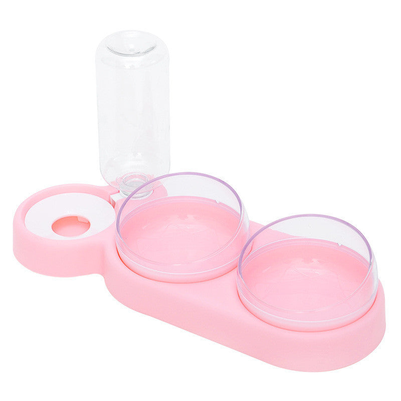 Raised Pet Cat & Dog Food Bowl with Water Dispenser | Double Drinking Fountain Feeder Stand