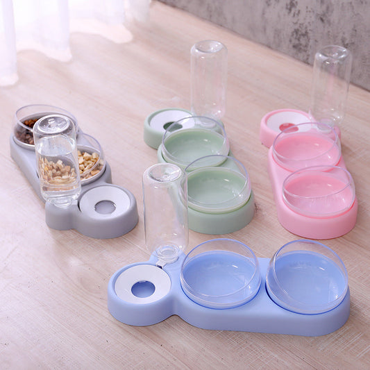 Raised Pet Cat & Dog Food Bowl with Water Dispenser | Double Drinking Fountain Feeder Stand